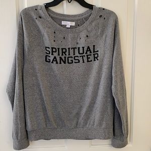 Spiritual Gangster gray distressed sweatshirt sz S